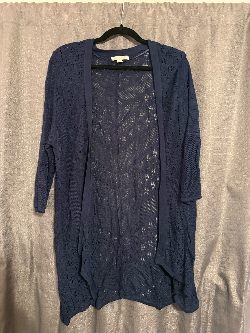 Navy Open-Front Women's Crochet Cardigan Sweater